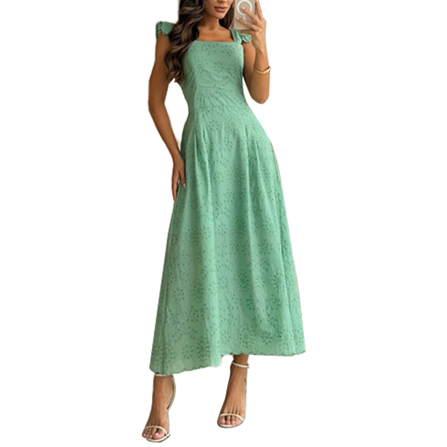 Solid Color Hollow Out Embroidery Dress Square Neck Dresses Clothing