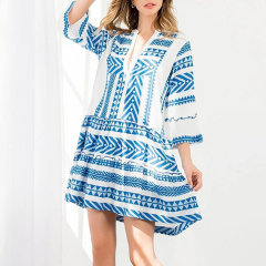 Women Custom Dresses Embroidered Cotton Casual Mini Dress