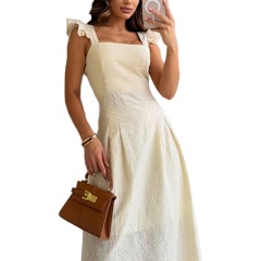 Solid Color Hollow Out Embroidery Dress Square Neck Dresses Clothing