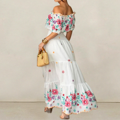 Spring&Summer Boho Off Shoulder Floral Maxi Dress for Women