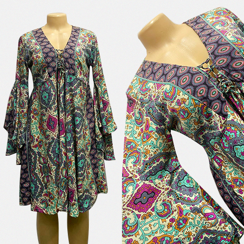 V Neck Floral Print Long Sleeve Multi Color Casual Fashion Mini Dress for Women