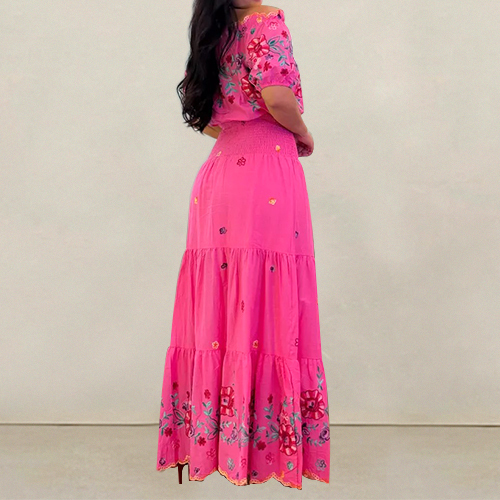 Spring&Summer Boho Off Shoulder Floral Maxi Dress for Women