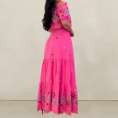 Spring&Summer Boho Off Shoulder Floral Maxi Dress for Women