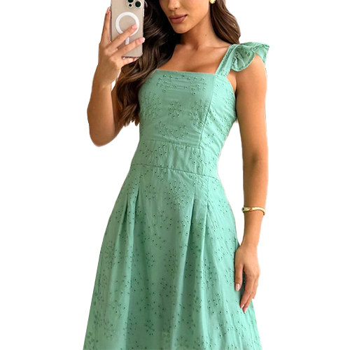 Solid Color Hollow Out Embroidery Dress Square Neck Dresses Clothing