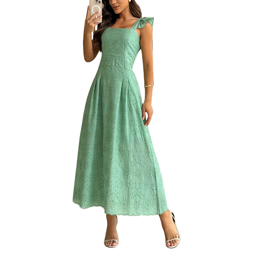 Solid Color Hollow Out Embroidery Dress Square Neck Dresses Clothing