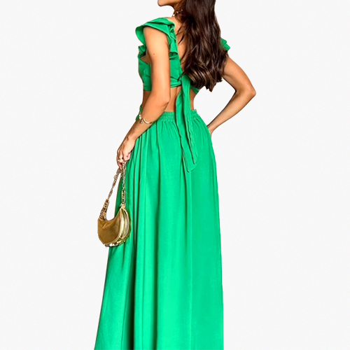 Waist Side and Back Cut Out Sexy Dresses Women Deep V-Neck Long Sleeves Lightweight Flowy Flower Dress