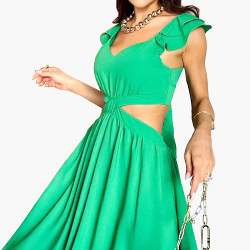 Waist Side and Back Cut Out Sexy Dresses Women Deep V-Neck Long Sleeves Lightweight Flowy Flower Dress