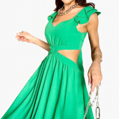 Waist Side and Back Cut Out Sexy Dresses Women Deep V-Neck Long Sleeves Lightweight Flowy Flower Dress