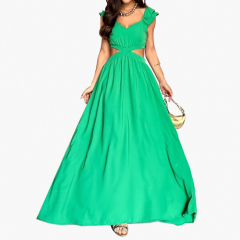 Waist Side and Back Cut Out Sexy Dresses Women Deep V-Neck Long Sleeves Lightweight Flowy Flower Dress