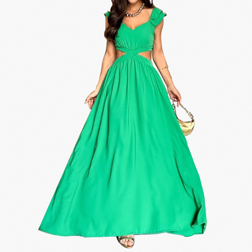 Waist Side and Back Cut Out Sexy Dresses Women Deep V-Neck Long Sleeves Lightweight Flowy Flower Dress