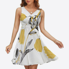 Women's Sleeveless V-Neck Dress Pattern Patchwork Summer Fashion Dress Fashionable Sleeveless Dress