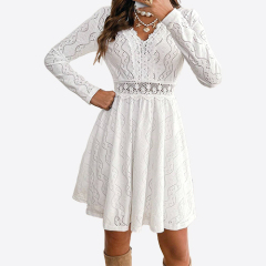 2025 Elegant Women's Solid Color Lace Patchwork Mini Holiday Dress Scallop Edge Sundress