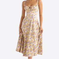 Women's Print Bustier Sundress, Floral Sexy Slit Long Corset Dress for Women Summer Beach Strap Sundress