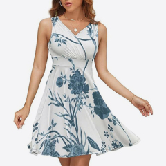 Women's Sleeveless V-Neck Dress Pattern Patchwork Summer Fashion Dress Fashionable Sleeveless Dress