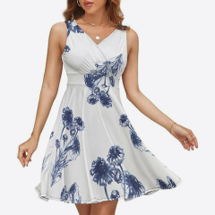 Women's Sleeveless V-Neck Dress Pattern Patchwork Summer Fashion Dress Fashionable Sleeveless Dress