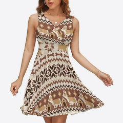 Women's Sleeveless V-Neck Dress Pattern Patchwork Summer Fashion Dress Fashionable Sleeveless Dress