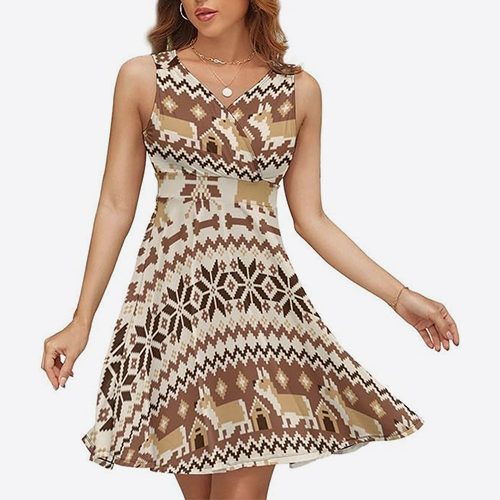 Women's Sleeveless V-Neck Dress Pattern Patchwork Summer Fashion Dress Fashionable Sleeveless Dress