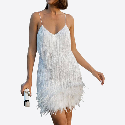 Ecoparty 1920s Art Deco Fringed Sequin Dress Flapper Gatsby Costume Dress for Women