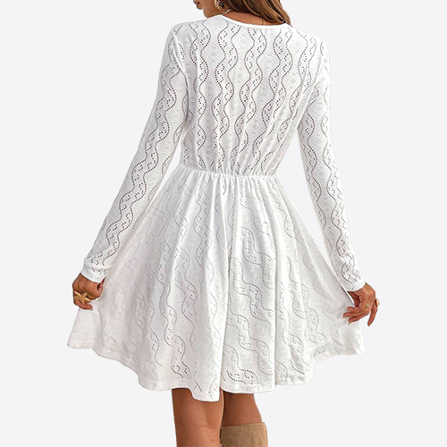 2025 Elegant Women's Solid Color Lace Patchwork Mini Holiday Dress Scallop Edge Sundress