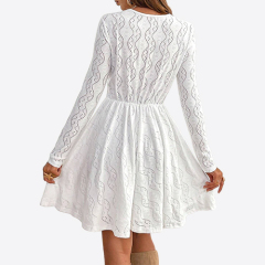 2025 Elegant Women's Solid Color Lace Patchwork Mini Holiday Dress Scallop Edge Sundress