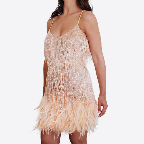 Ecoparty 1920s Art Deco Fringed Sequin Dress Flapper Gatsby Costume Dress for Women