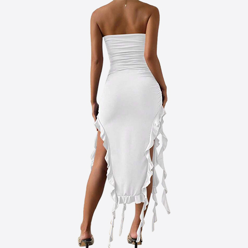 Summer off Shoulder Solid Color Irregular Dresses Women Casual Sexy Ruffle Dress Long