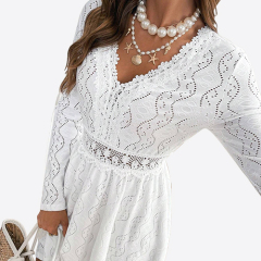 2025 Elegant Women's Solid Color Lace Patchwork Mini Holiday Dress Scallop Edge Sundress