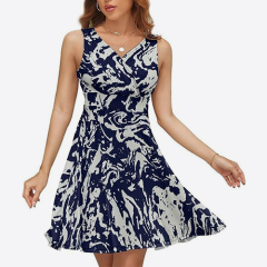 Women's Sleeveless V-Neck Dress Pattern Patchwork Summer Fashion Dress Fashionable Sleeveless Dress