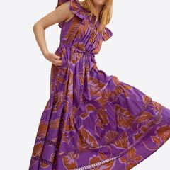 Ladies New Fashion Ruffles Neck Sleeveless Allover Printed Tiered Maxi Long Dress for Women