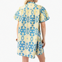 2025 Summer New Europe and The United States Round Neck Printed Irregular Bubble Sleeve Undershirt Dress