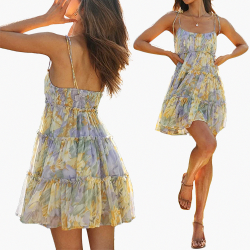 Custom Floral Flares Sun Dresses, Sexy Print, Suspender Dress