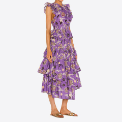 Europe and The United States Modern Casual Summer V-Neck Sleeveless Ruffled Printed Mini Long Dresses