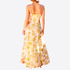 Women's Gold Ganache Pepper Floor Print Sleeveless Backless Dresses