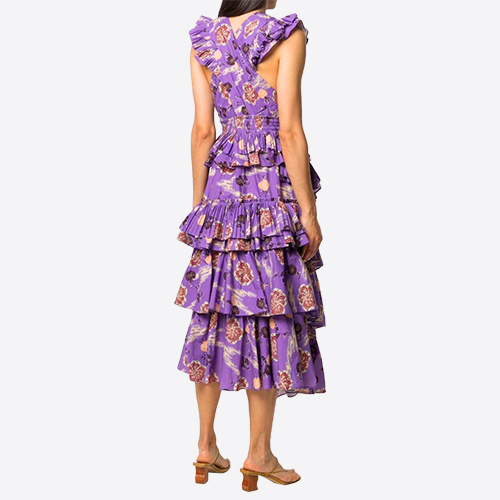 Europe and The United States Modern Casual Summer V-Neck Sleeveless Ruffled Printed Mini Long Dresses