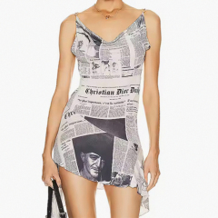 Custom Hot Sell Fashion Print Letter Lace up Camisole Mini Casual Women's Dress