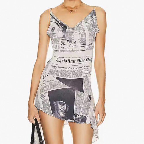 Custom Hot Sell Fashion Print Letter Lace up Camisole Mini Casual Women's Dress
