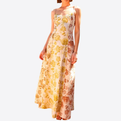 Women's Gold Ganache Pepper Floor Print Sleeveless Backless Dresses