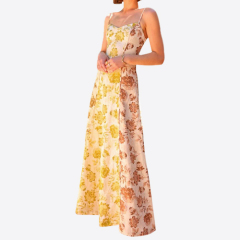 Women's Gold Ganache Pepper Floor Print Sleeveless Backless Dresses