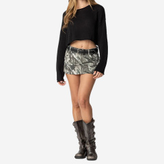 Custom 2025 New Camo Ruffle Denim Mini Skirt