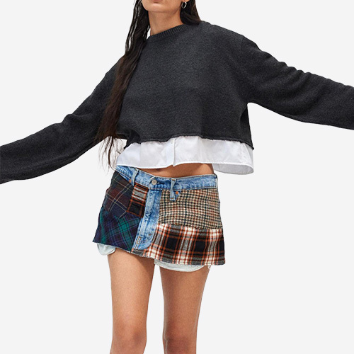 2025 New Plaid Patched Denim Skirt