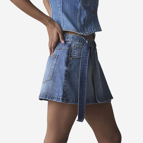 2025 New Summer Fashion Custom 100% Denim Wrap Mini Skir