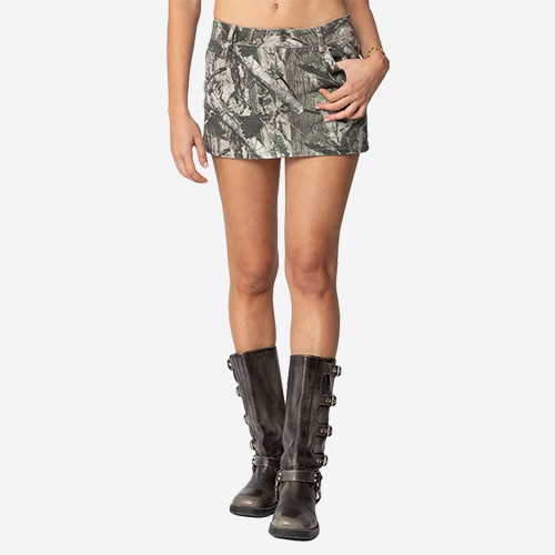 Custom 2025 New Camo Ruffle Denim Mini Skirt