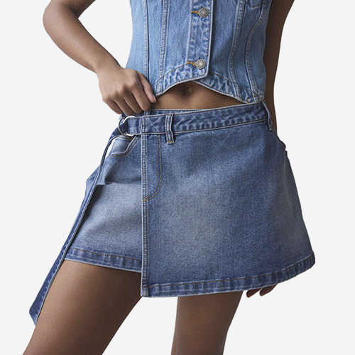 2025 New Summer Fashion Custom 100% Denim Wrap Mini Skir