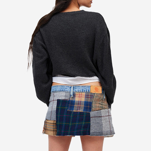 2025 New Plaid Patched Denim Skirt