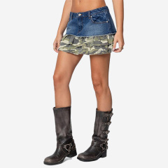Custom 2025 New Camo Ruffle Denim Mini Skirt