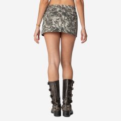Custom 2025 New Camo Ruffle Denim Mini Skirt