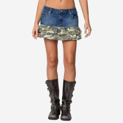 Custom 2025 New Camo Ruffle Denim Mini Skirt