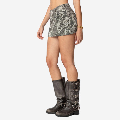 Custom 2025 New Camo Ruffle Denim Mini Skirt