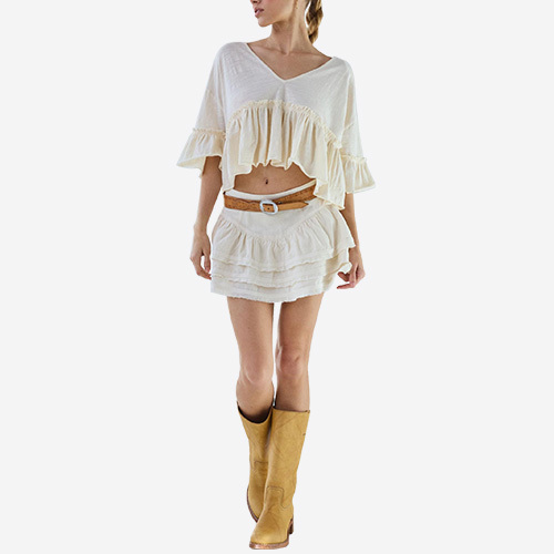 Custom 2025 Europe and America New Cotton Ruffle Mini Skirt