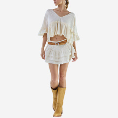 Custom 2025 Europe and America New Cotton Ruffle Mini Skirt